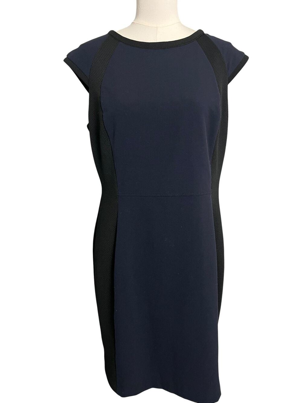 Andrew Marc New York Sheath Dress Womens 12 Blue Colorblock Pencil Office Career